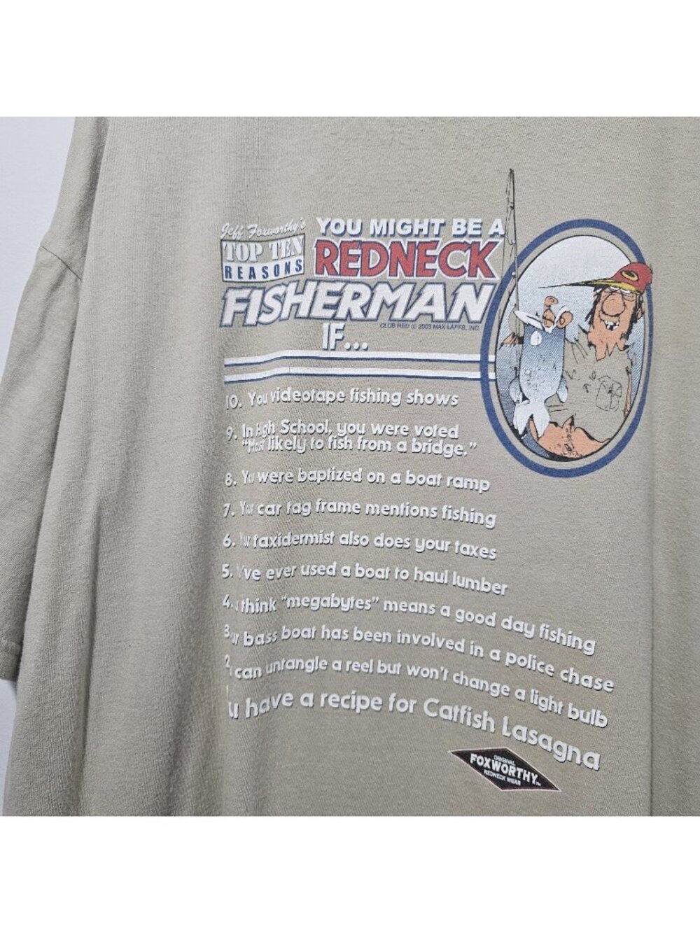 FOXWORTHY MEN REDNECK FISHERMEN SIZE XXL  TOP TEN LIST FISHING NOVELTY T SHIRT